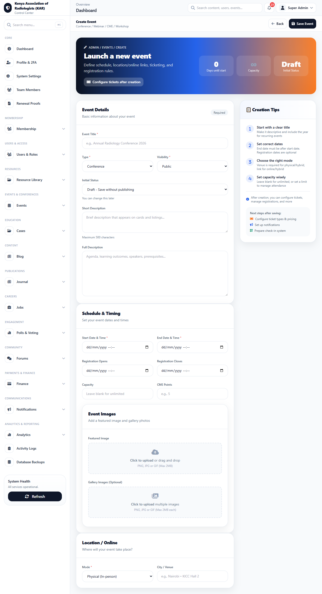 Event Create Event Webinar interface